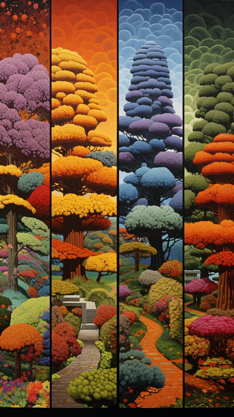 Four Seasons Garden Painting with surrealistic details