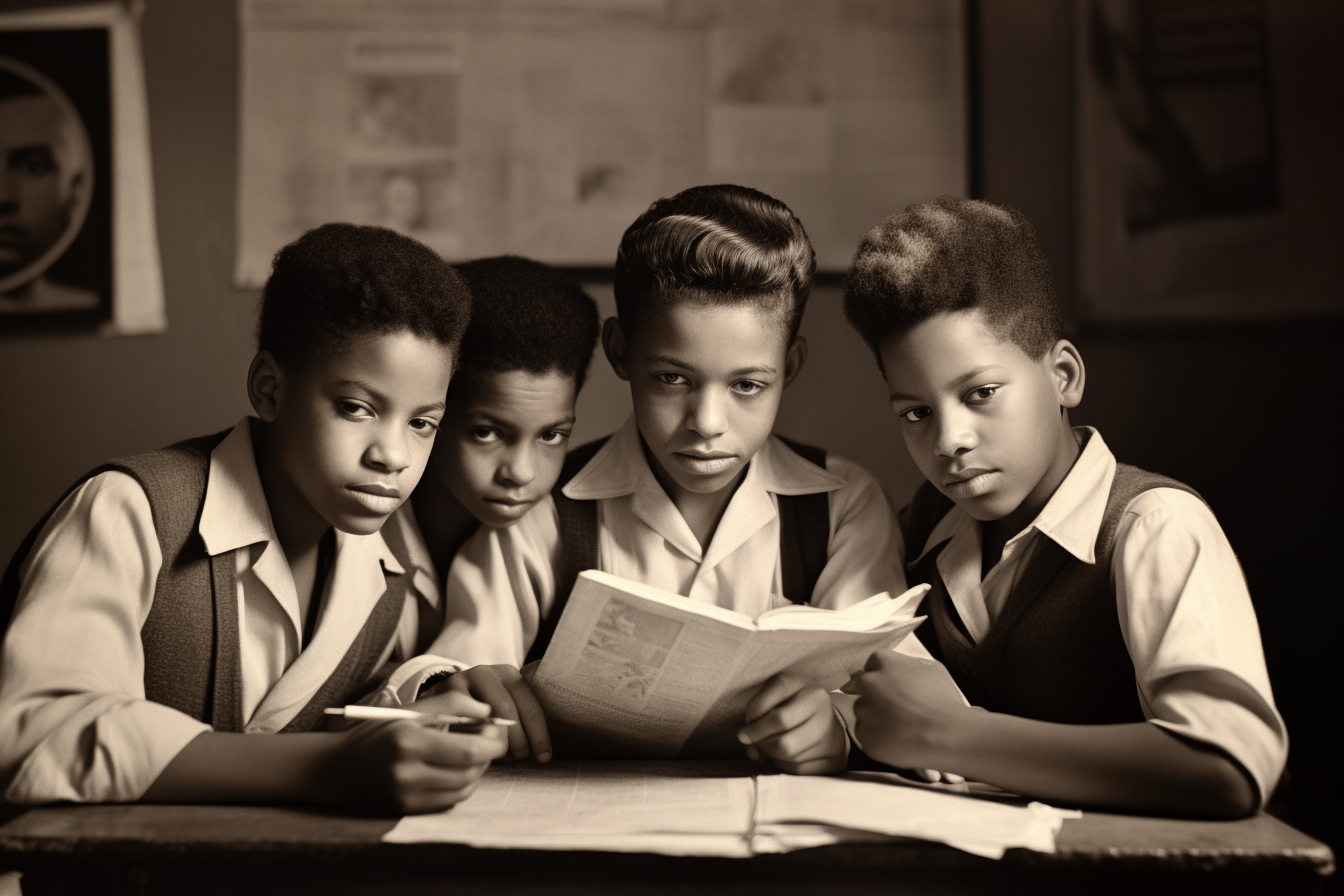 Group of boys studying in classroom