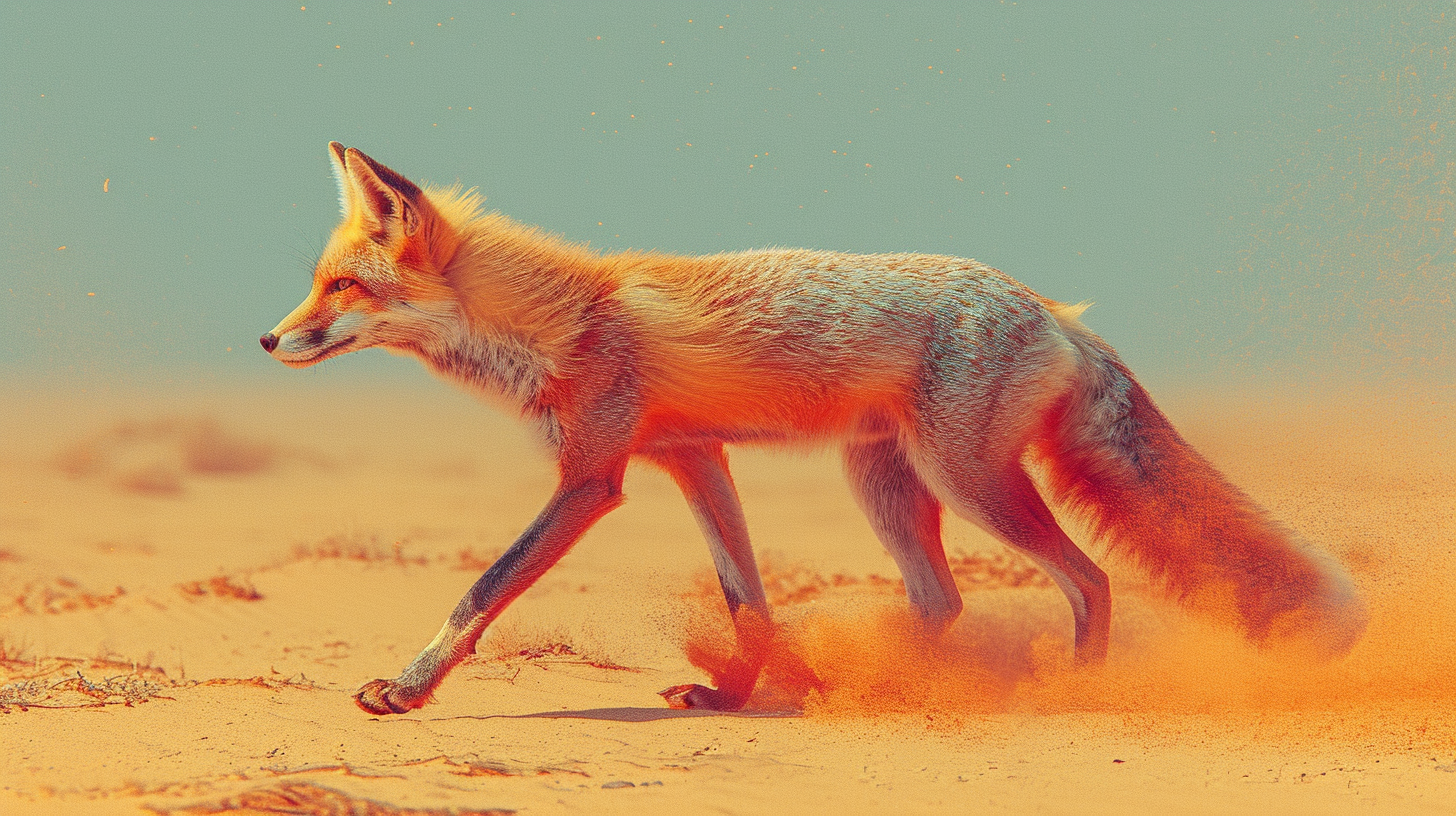 Fox in desert speed photography future art technology