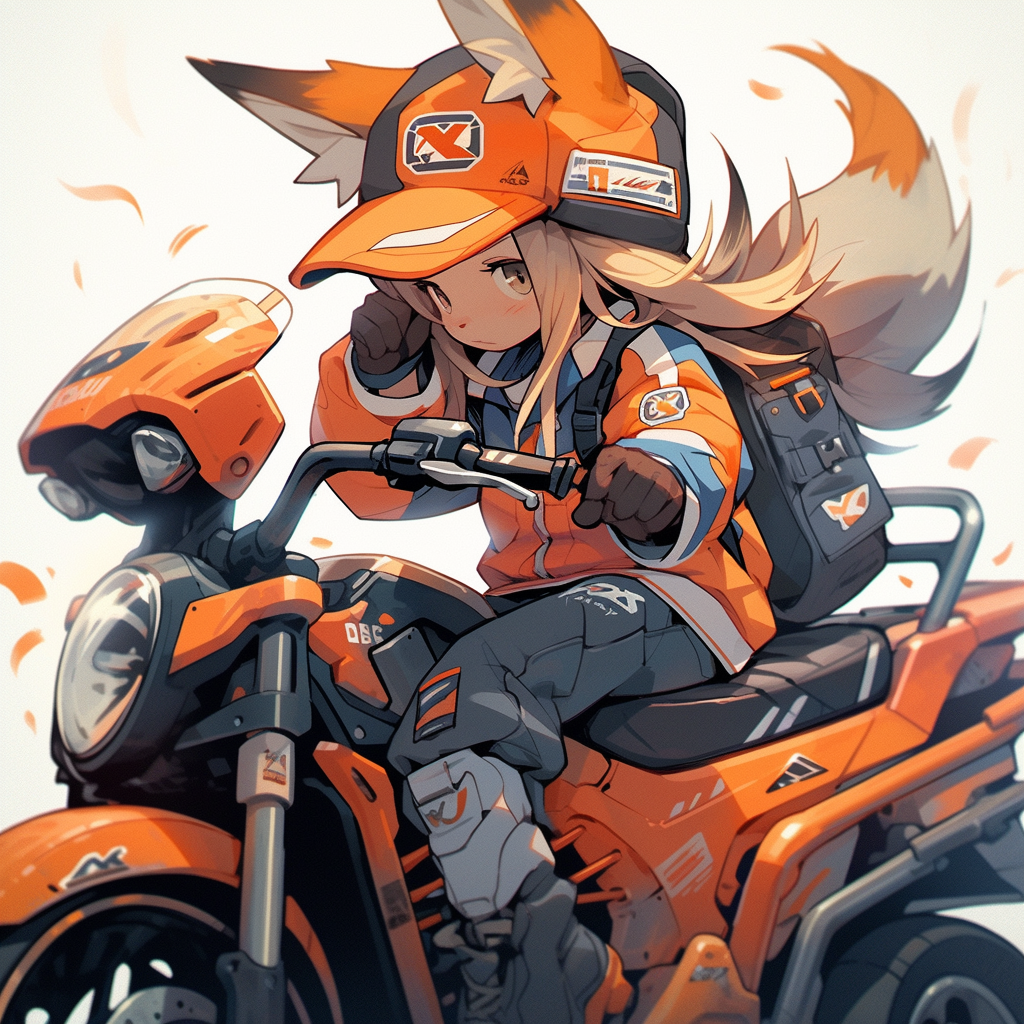 Fox girl riding fox motorcycle illustration