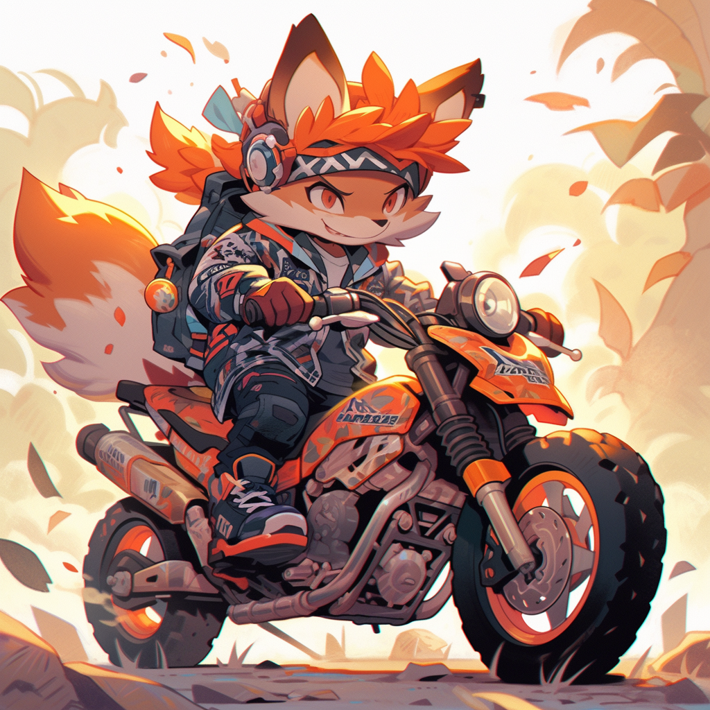 Fox girl riding motorcycle