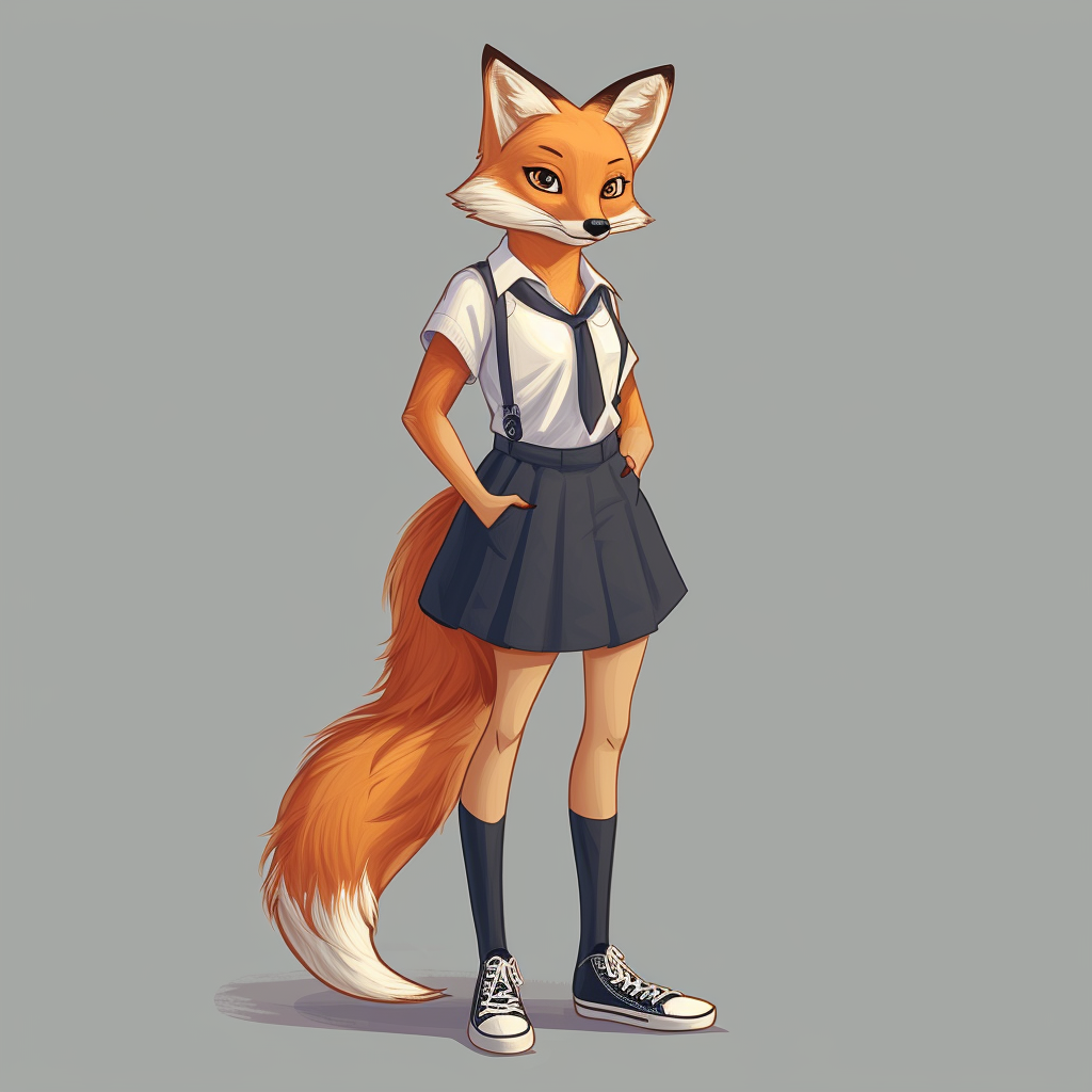 Fox girl secretary in pencil skirt sneakers