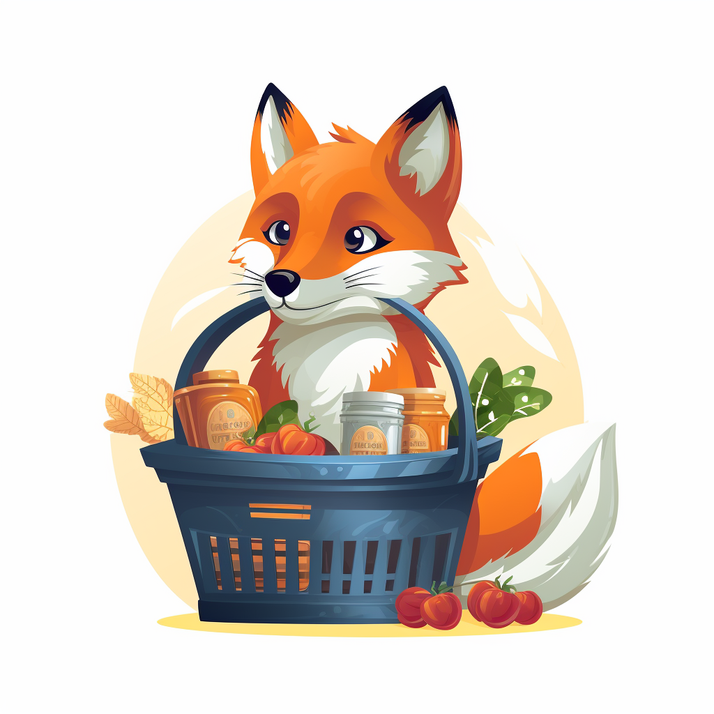 Cartoon fox with basket of cans