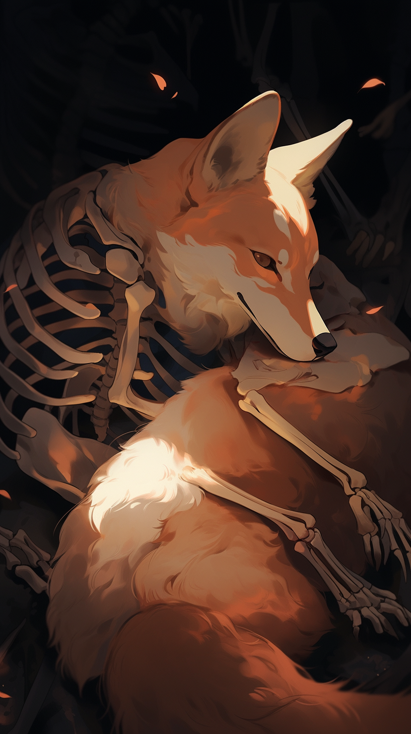 'Half Alive Half Skeleton Fox in Dynamic Light'