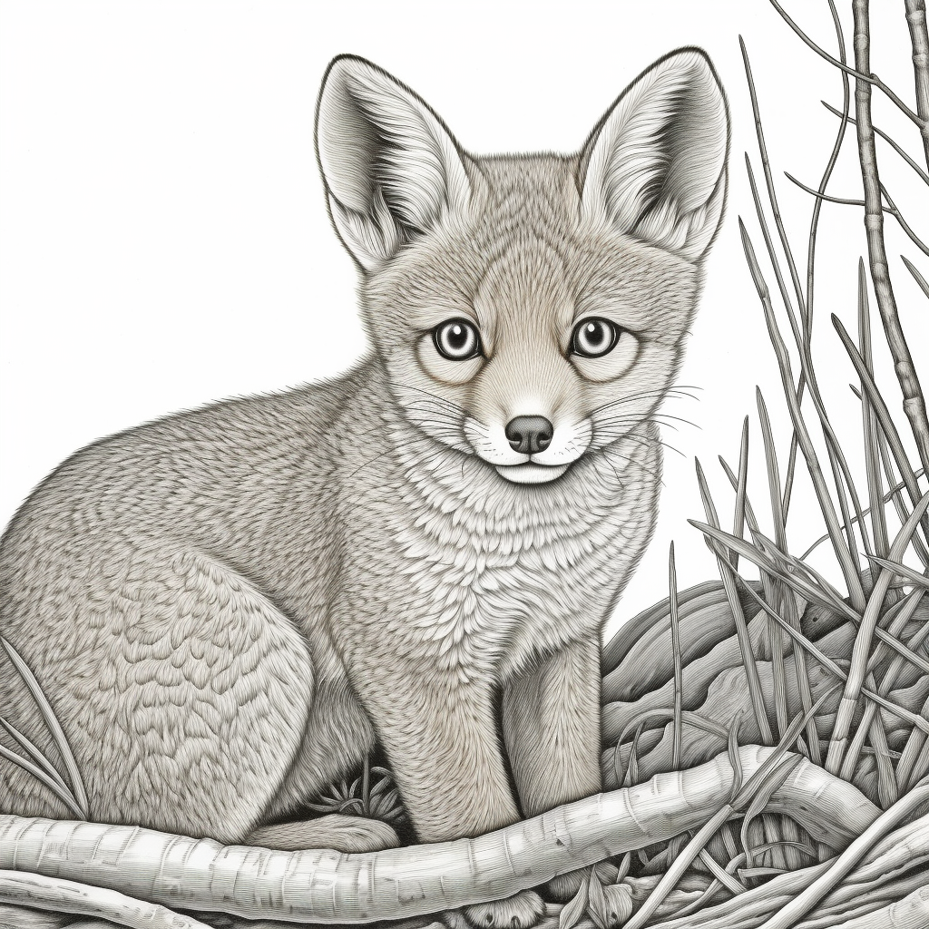 Coloring page of a fox in the forest