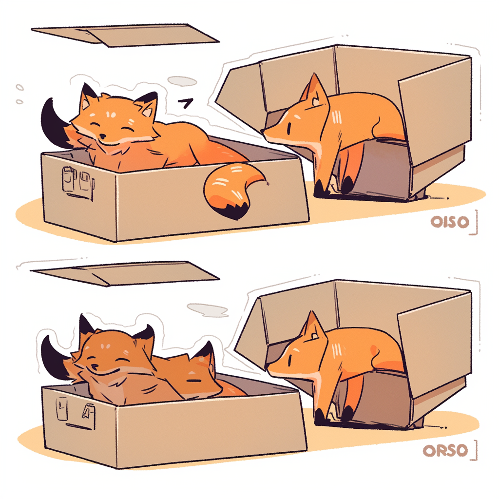 Illustration of a Fox Inside a Box Selling Things