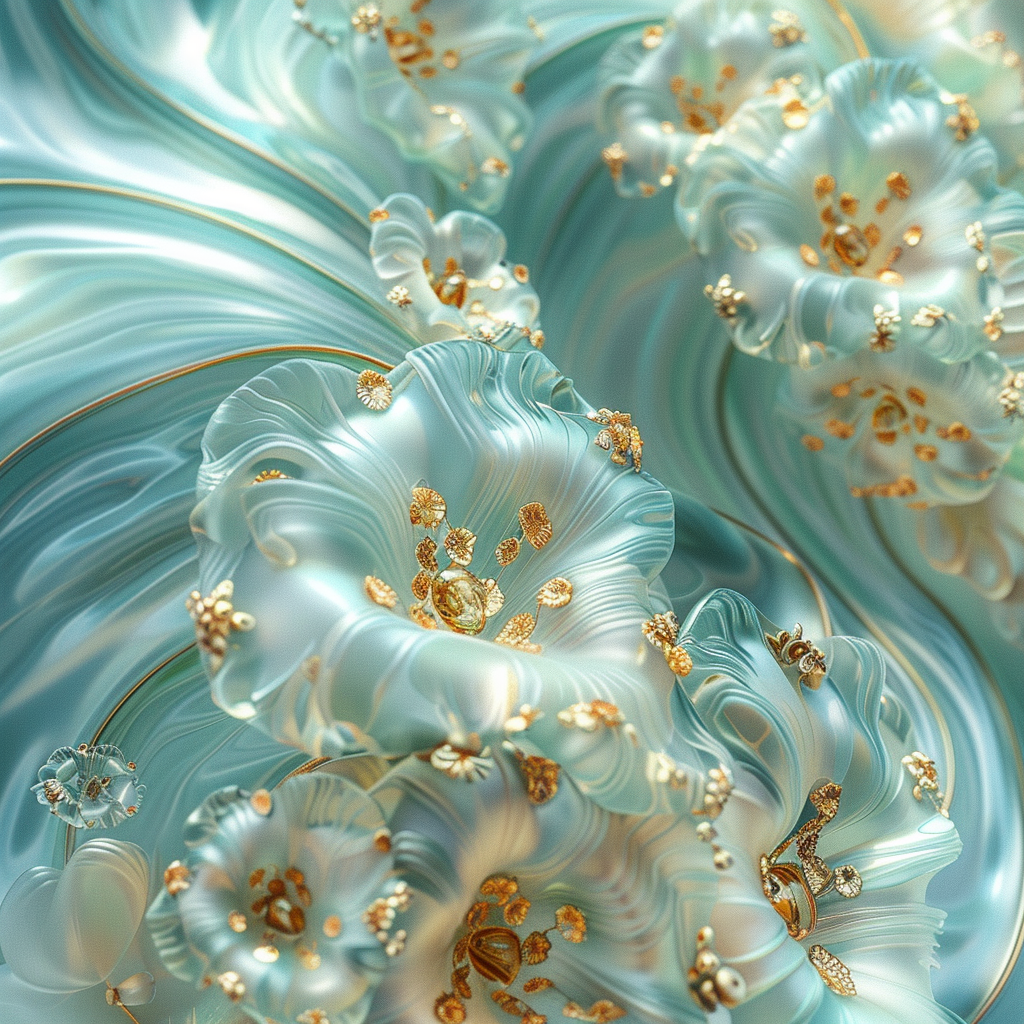 fractal pattern in turquoise and white, elaborate 3D rendering