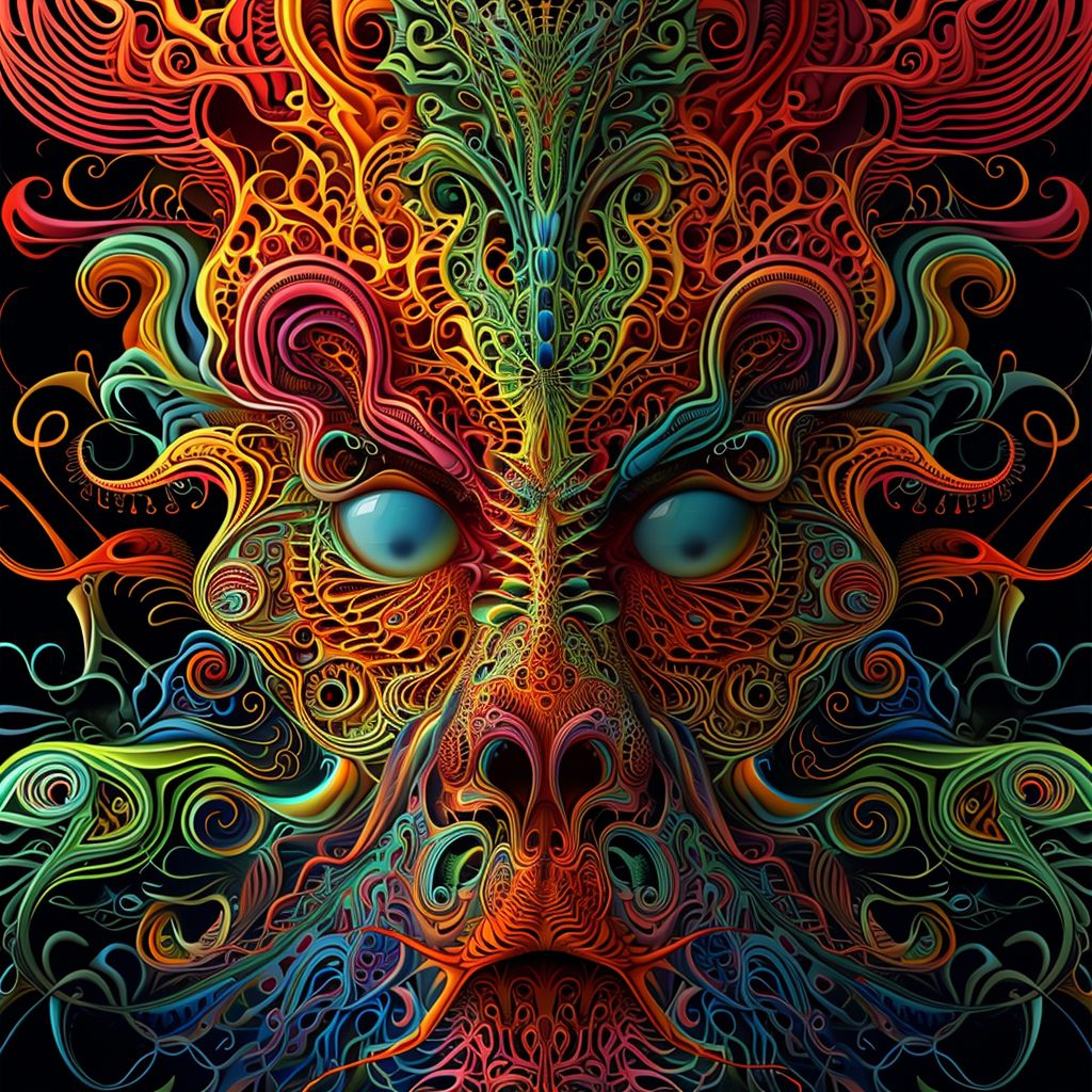 Psychedelic unreal creature in colorful fractal artwork