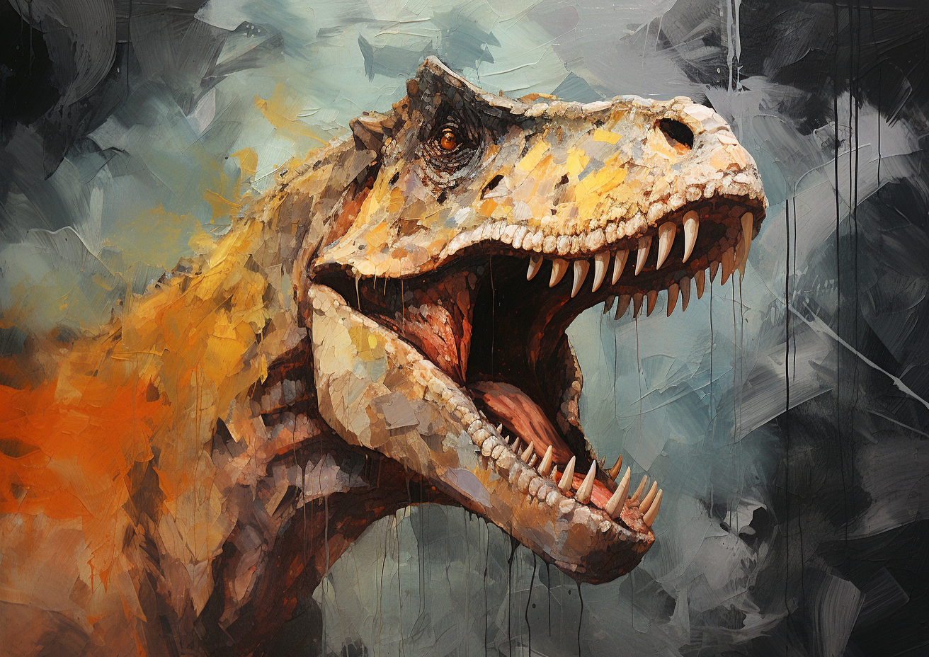 Illustration of a Fragmented Dinosaur T-Rex