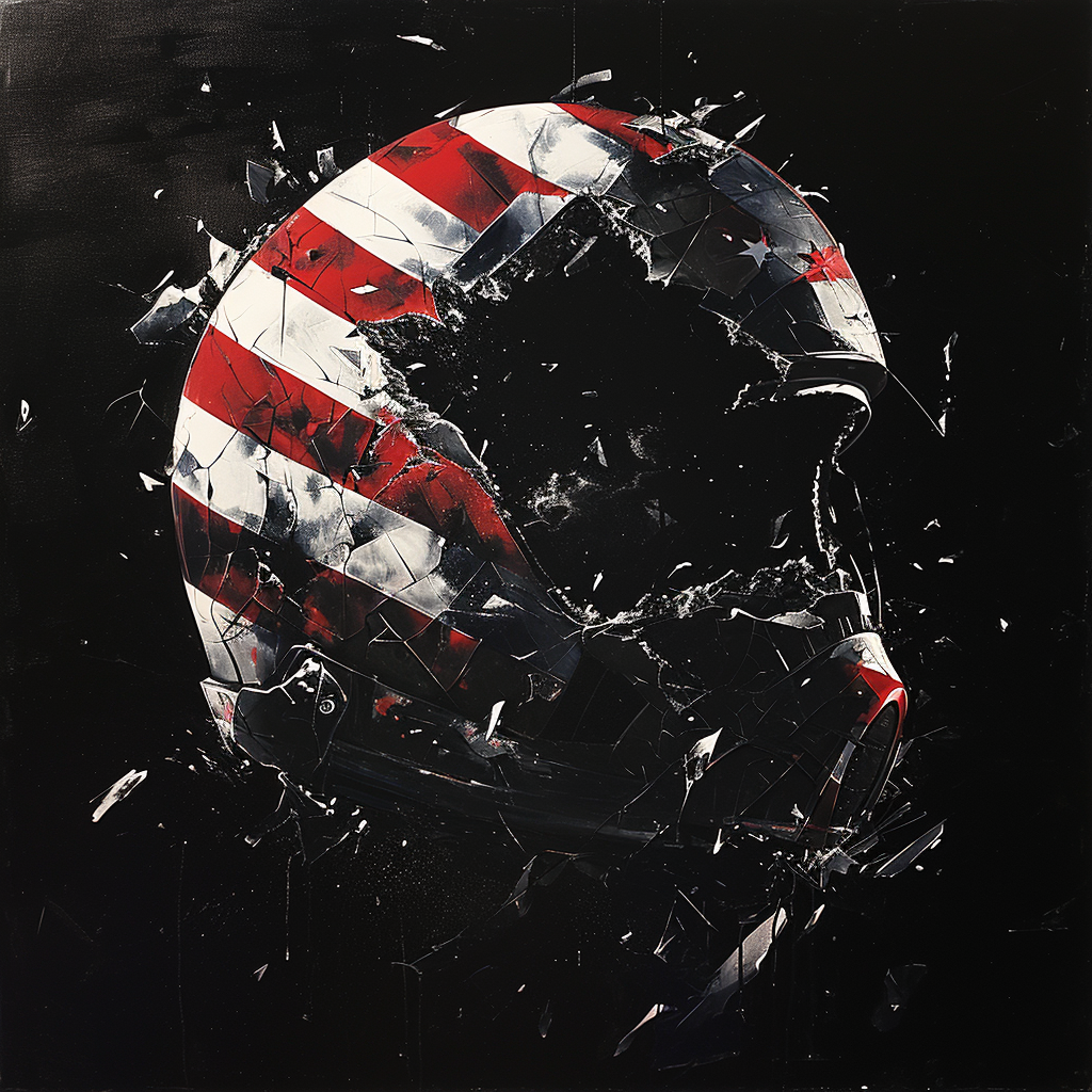 Dark abstract fragmented helmet with American flag