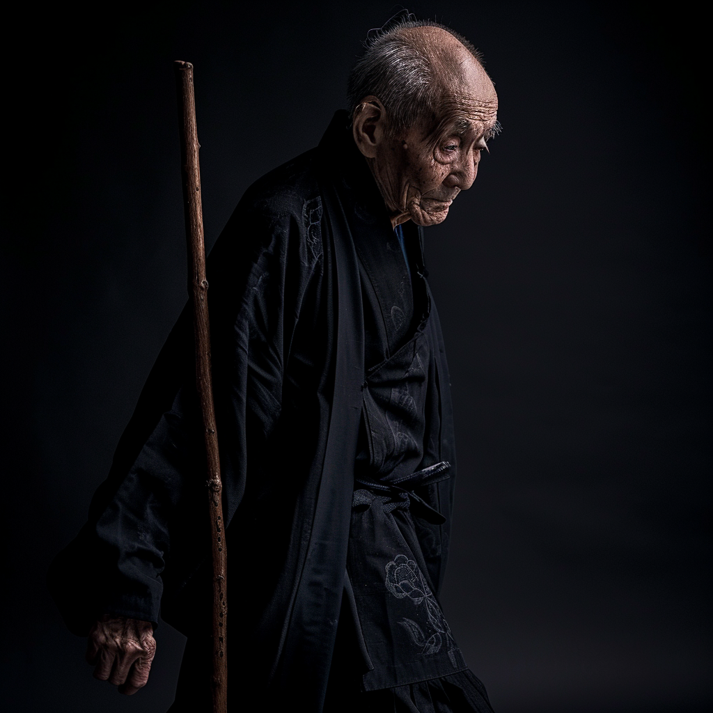 Frail old Japanese man walking