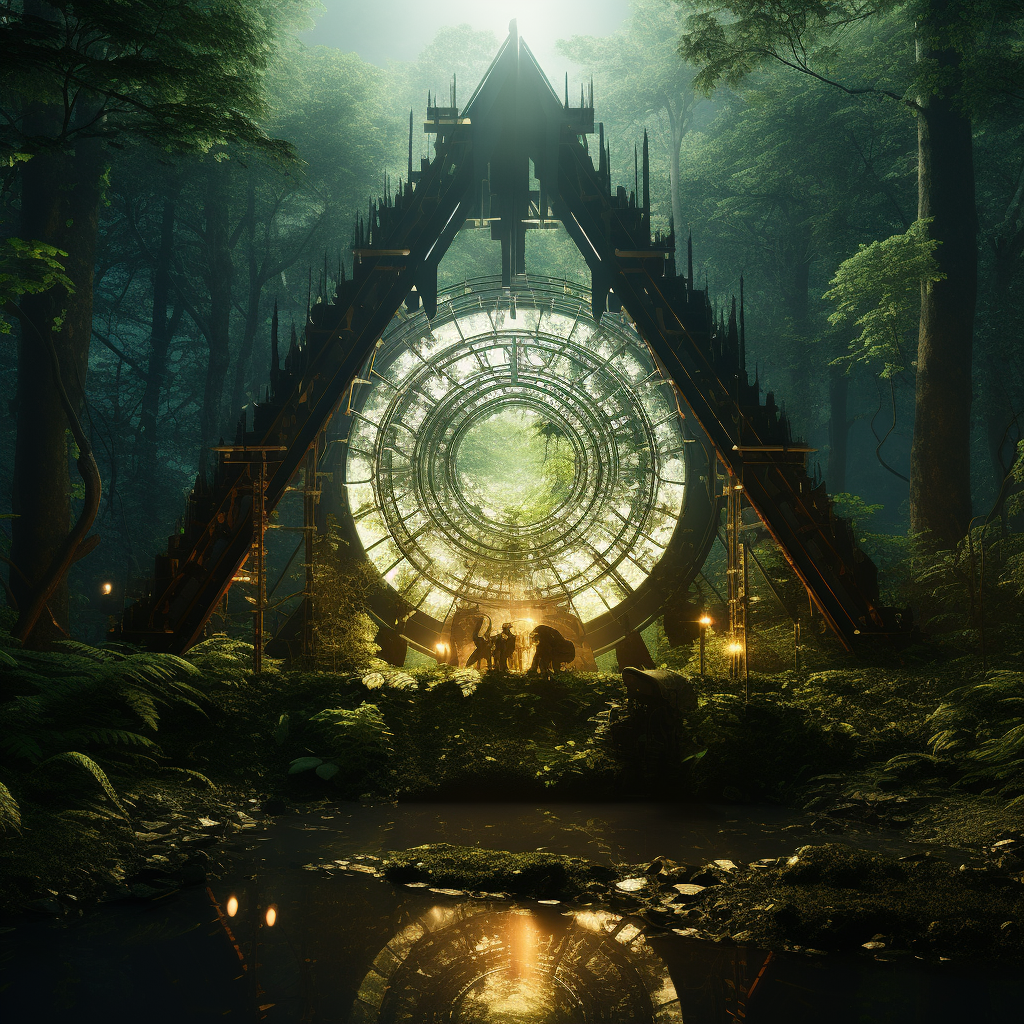 A picturesque solarpunk scene in the forest