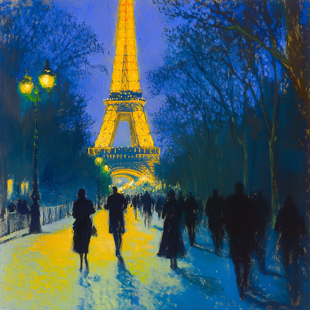 Impressionist painting Eiffel Tower scene