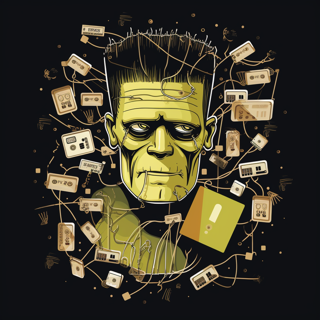 Frankenstein monster made of spoof bank logos