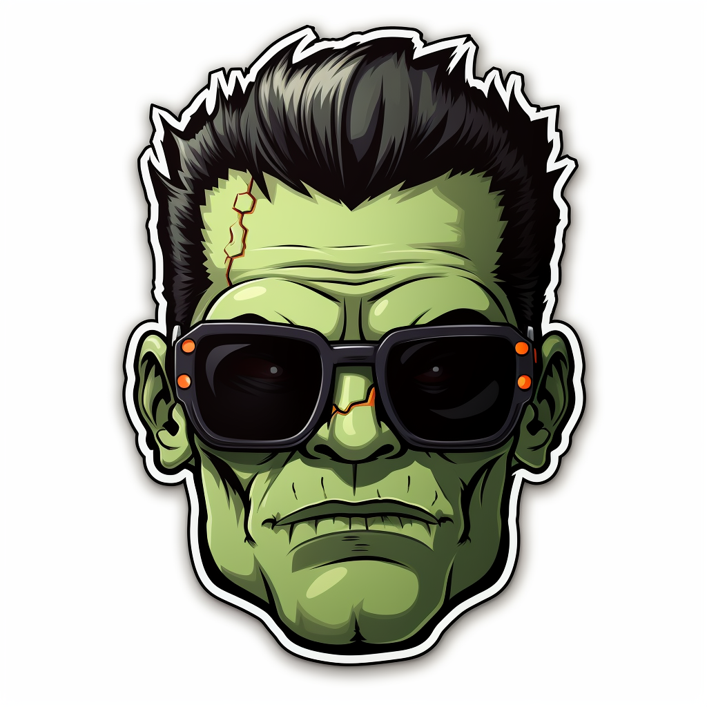 Frankenstein wearing sunglasses in dark comic art