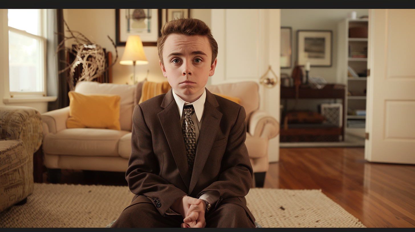 Frankie Muniz small suit sitting