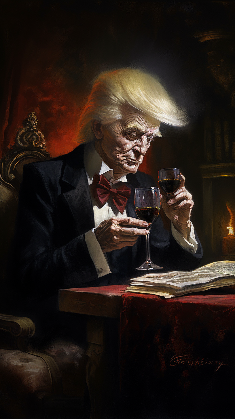 Donald Trump as Vampire drinking red wine