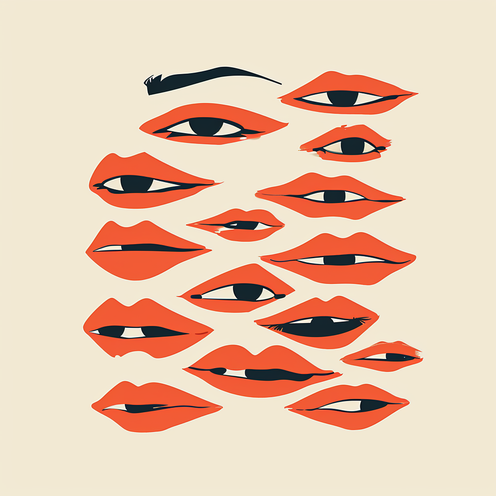 Minimalist poster of freak face with lips and eyes