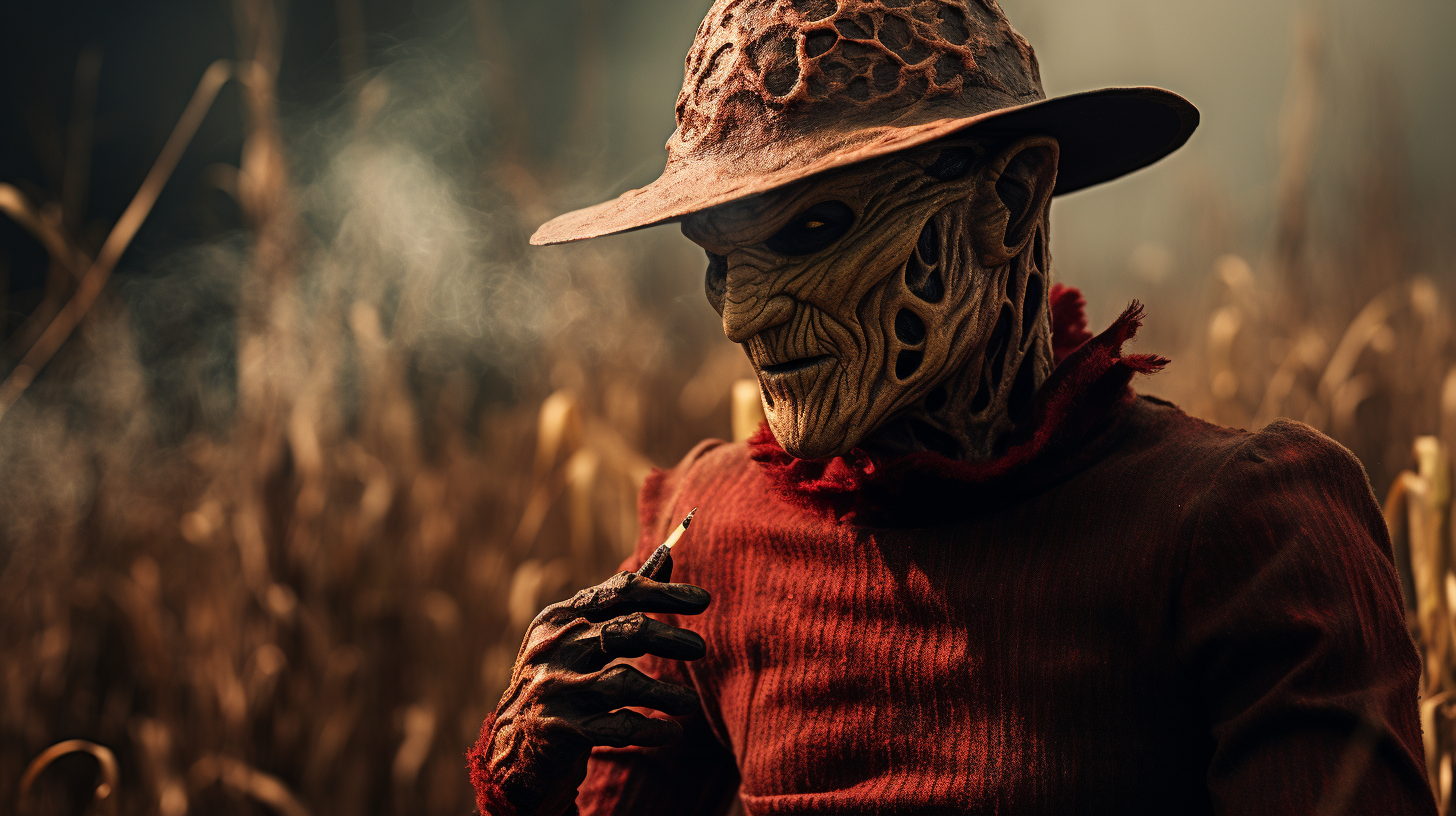 Freddy Krueger enjoying cannabis in field