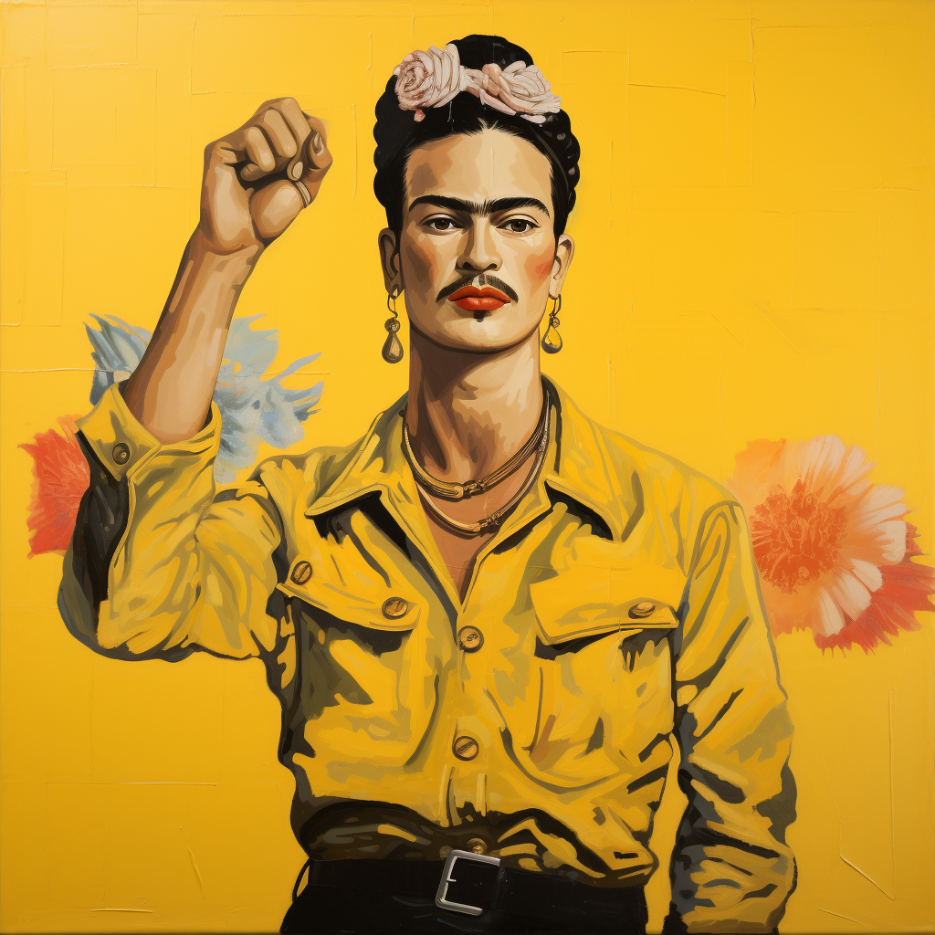 Fredy Mercury and Frida Khalo in yellow jacket