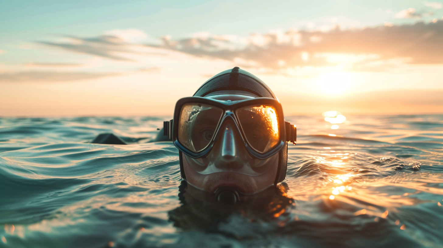 Fashion photo of free-diver taking first breath