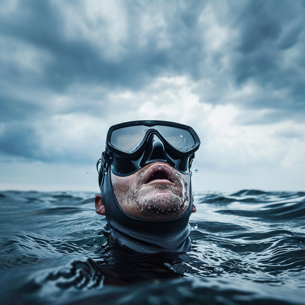 Free Diver Taking First Breath