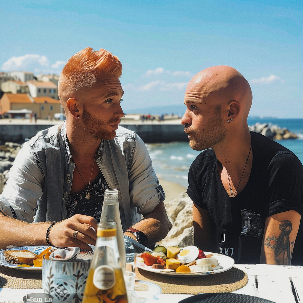 Two Gay Men Discussing Lunch