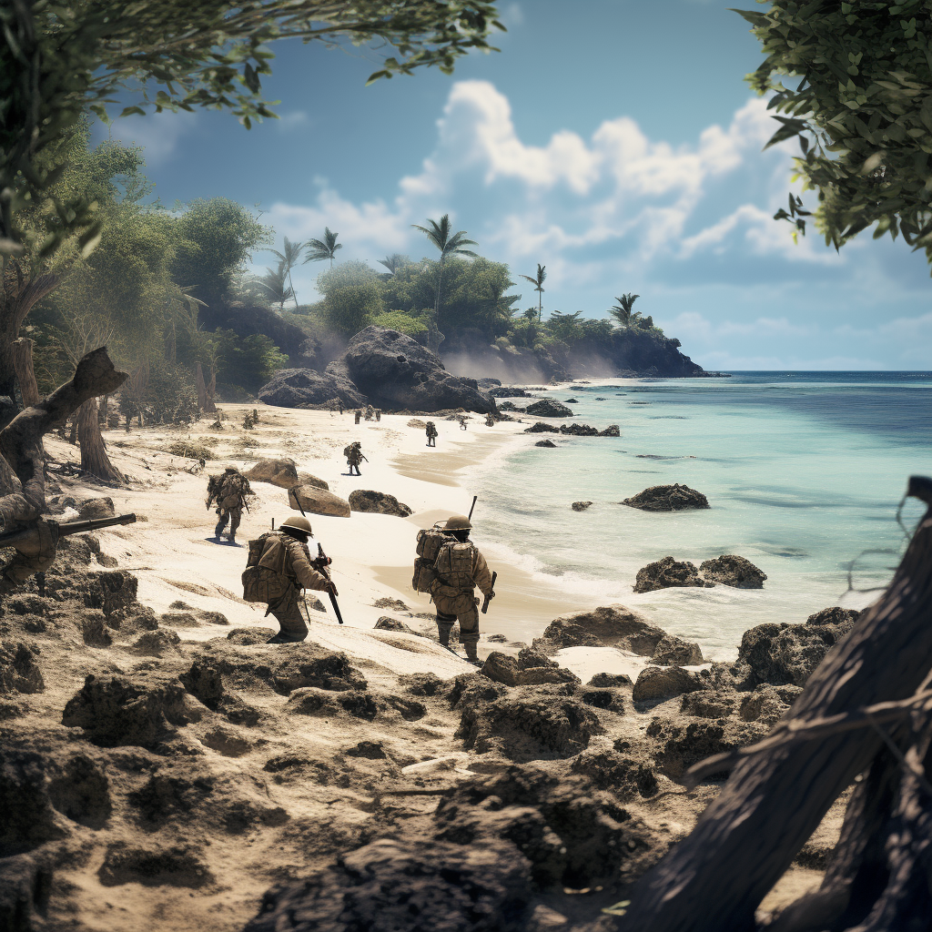 Soldiers battling on a breathtaking French beach