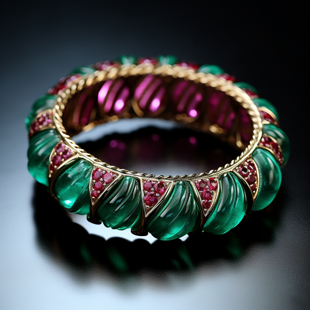 Beautiful French Bracelet with Emerald and Ruby Stones