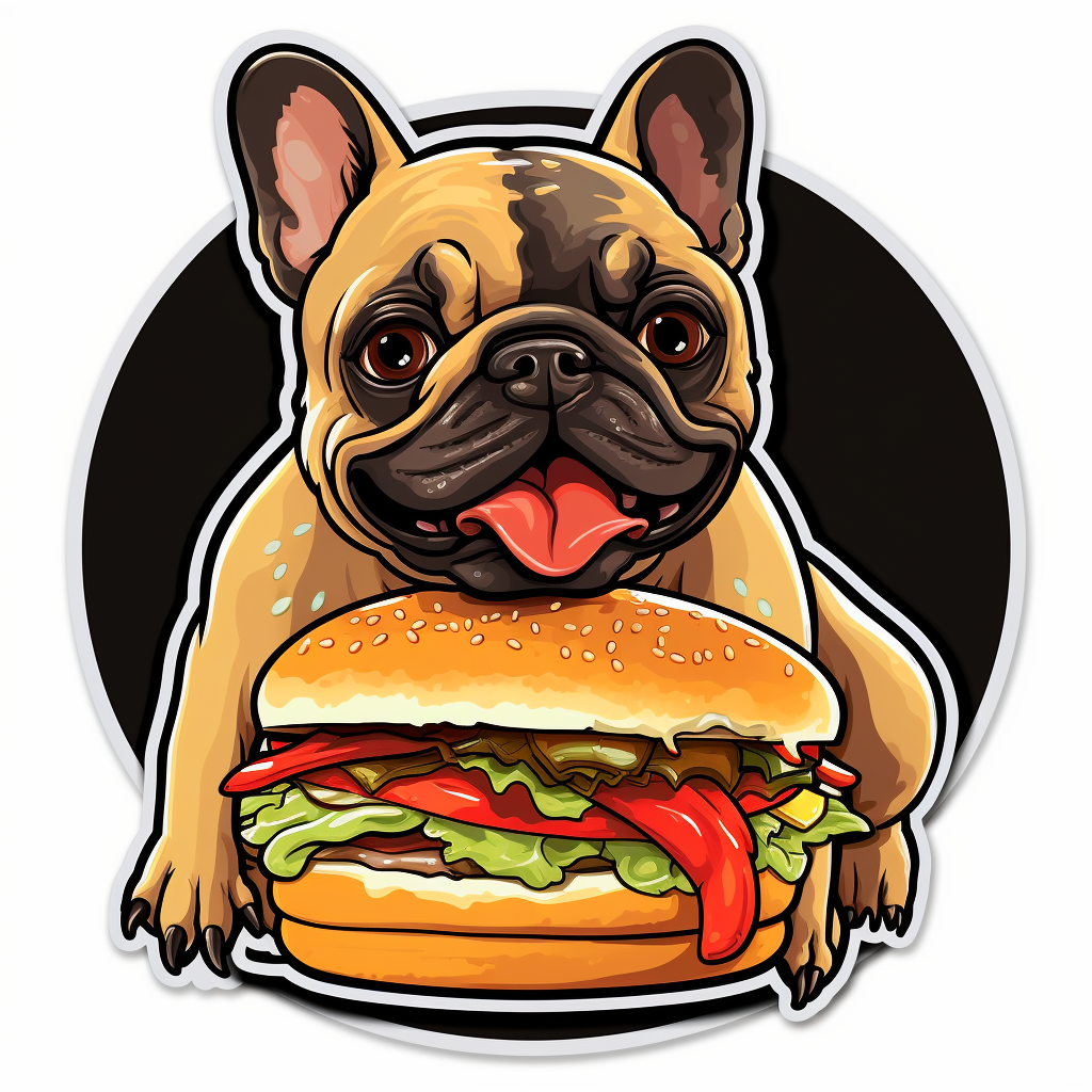 Colorful French Bulldog Eating Hamburger with  Monster Ink  Design