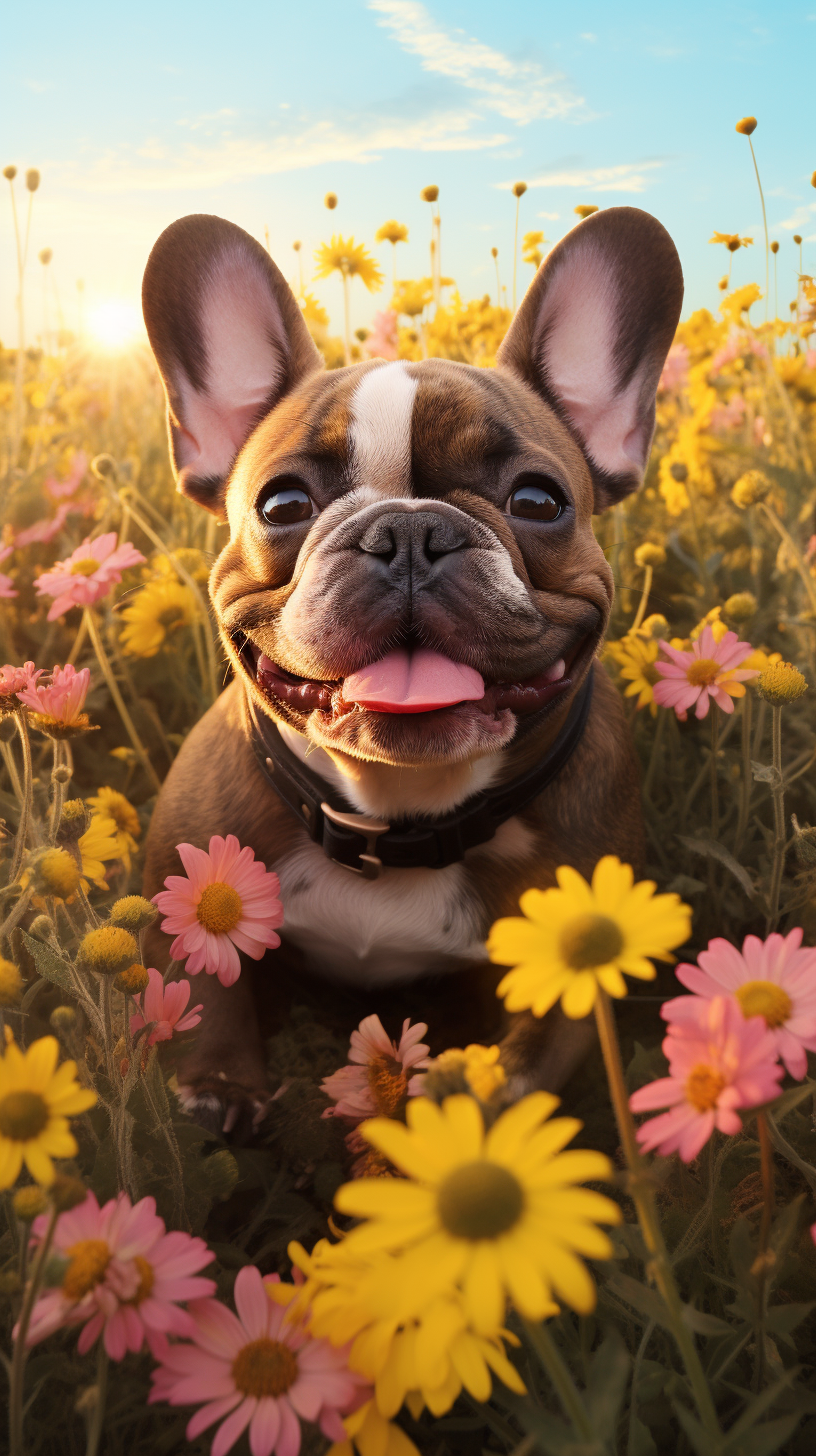 French Bulldog with Flowers in Mouth