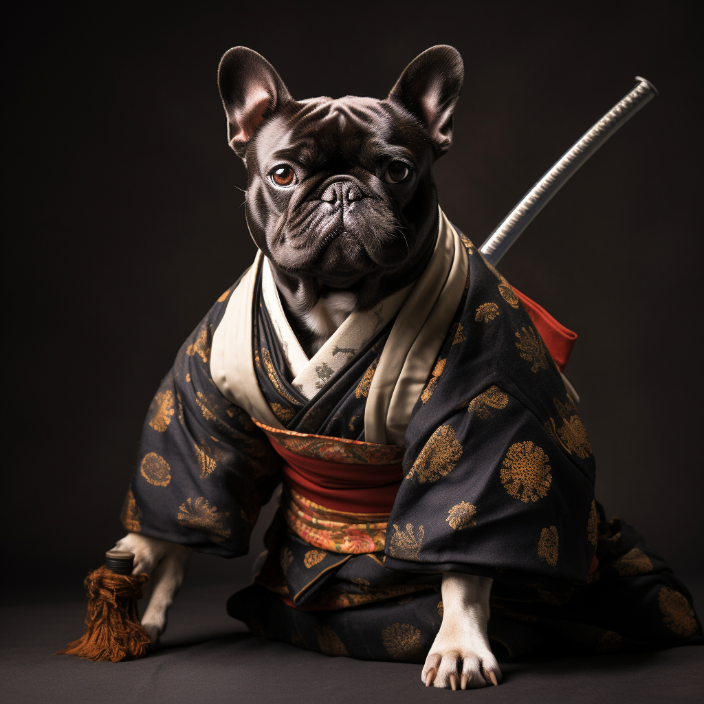 Adorable French Bulldog in Samurai Outfit