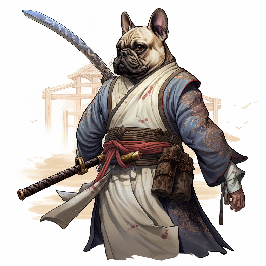 French Bulldog Samurai with Sword