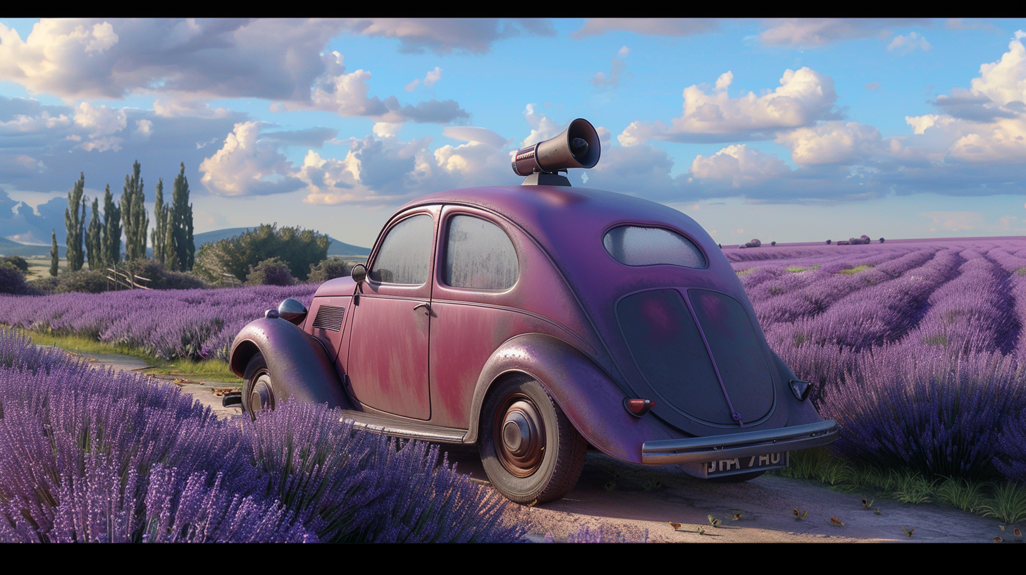 French car in lavender field