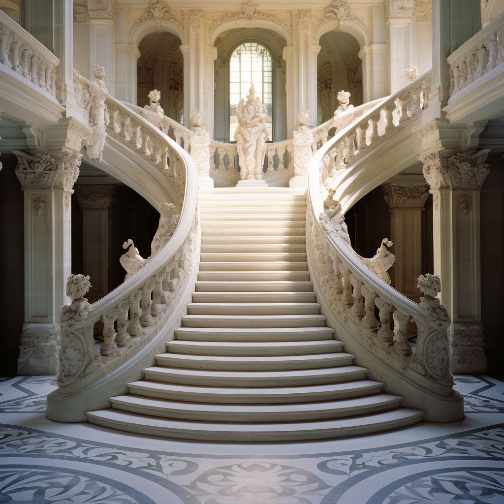 Hand-carved marble staircase in French castle