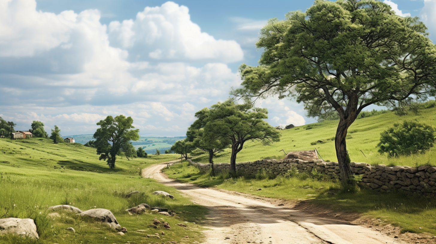 Beautiful French countryside road in daylight