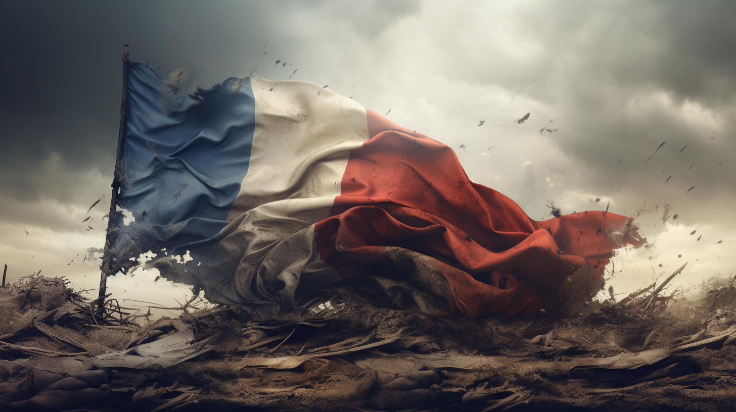 Wind-damaged French flag