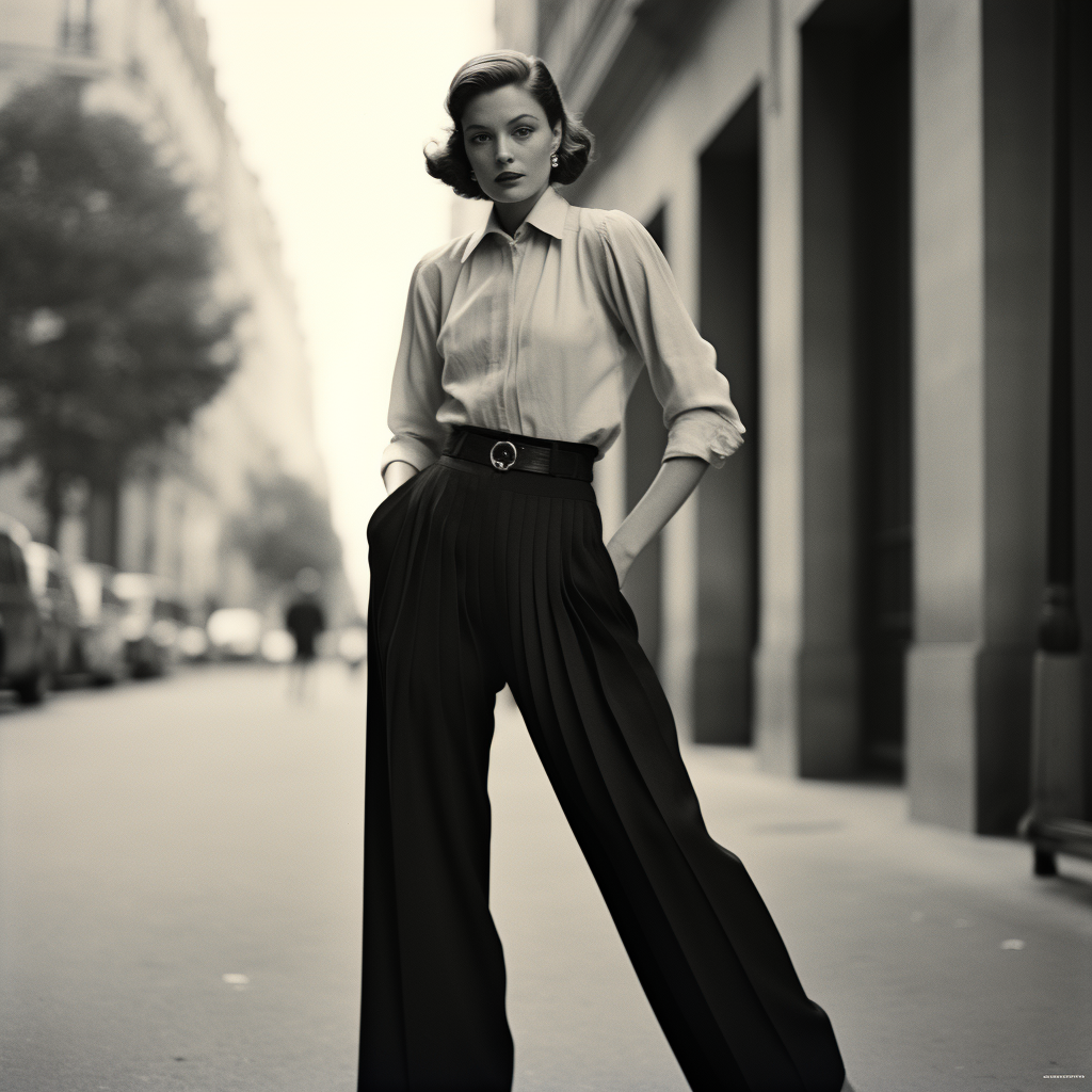 French girl in wide-leg trousers