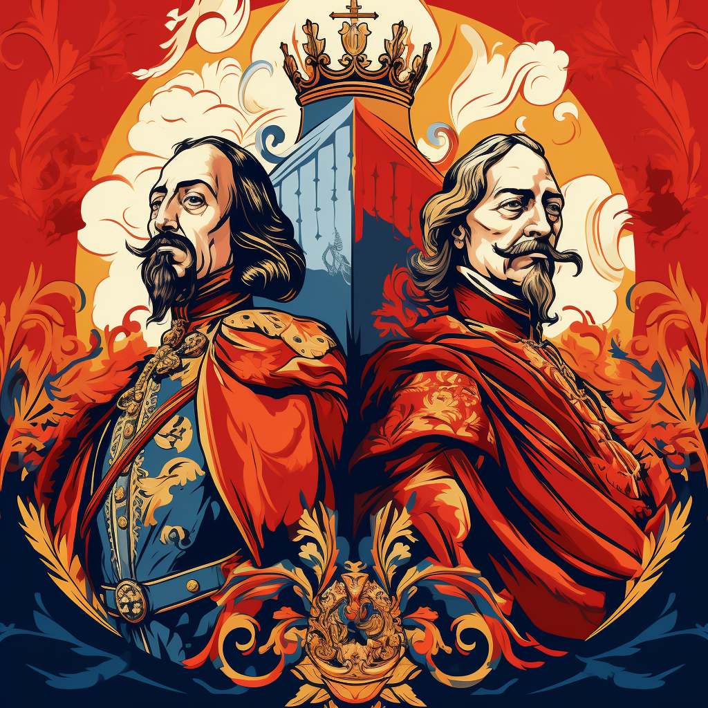 French King Louis 13 Cardinal Richelieu Illustration