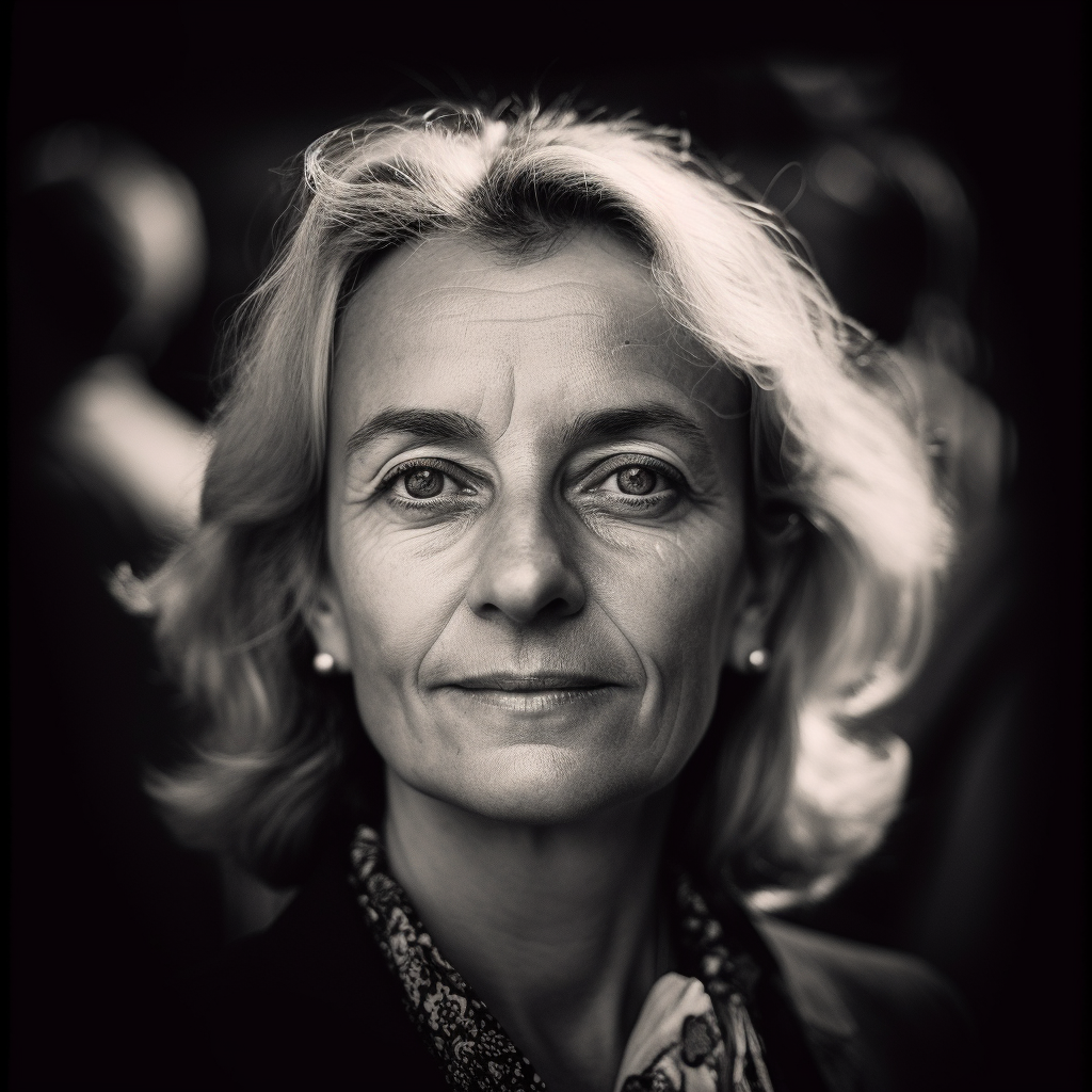 French Minister Elisabeth Borne Swirly Bokeh Portrait