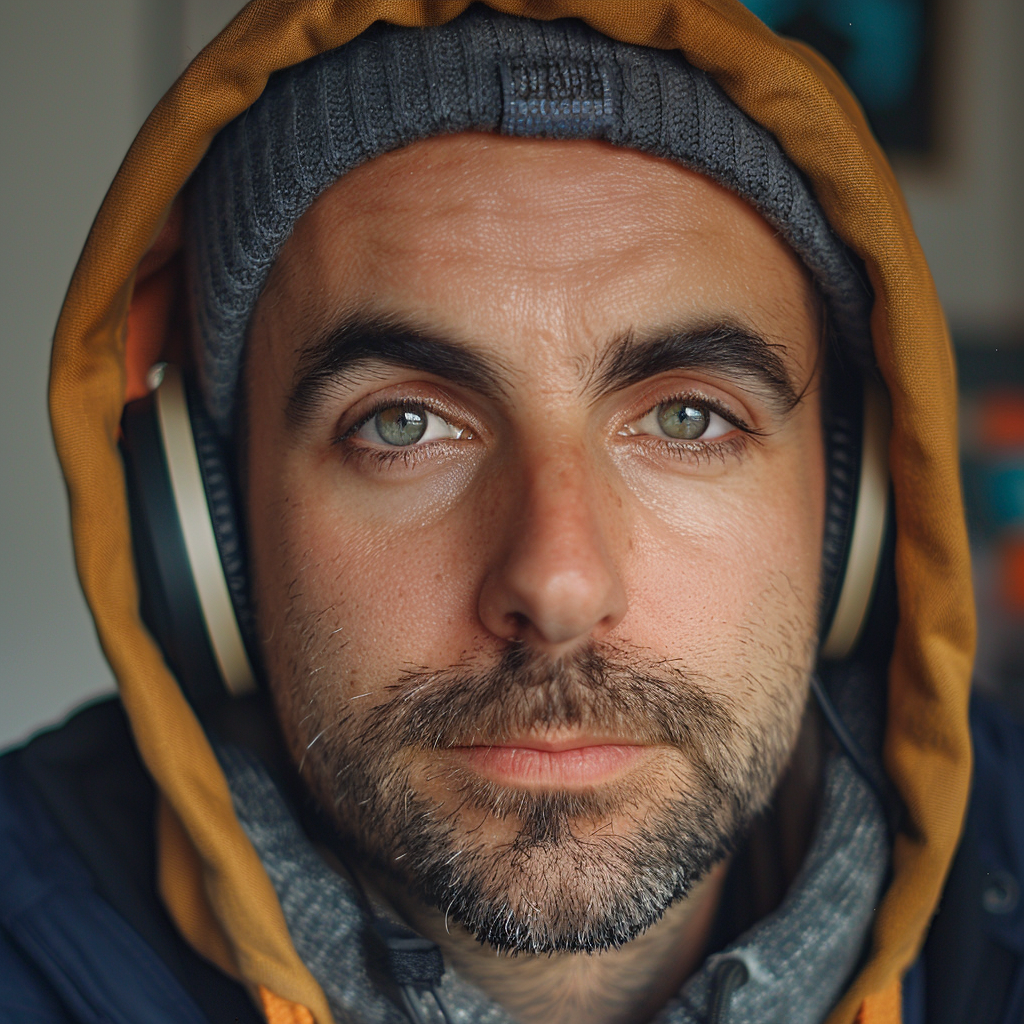 French podcaster in hoodie