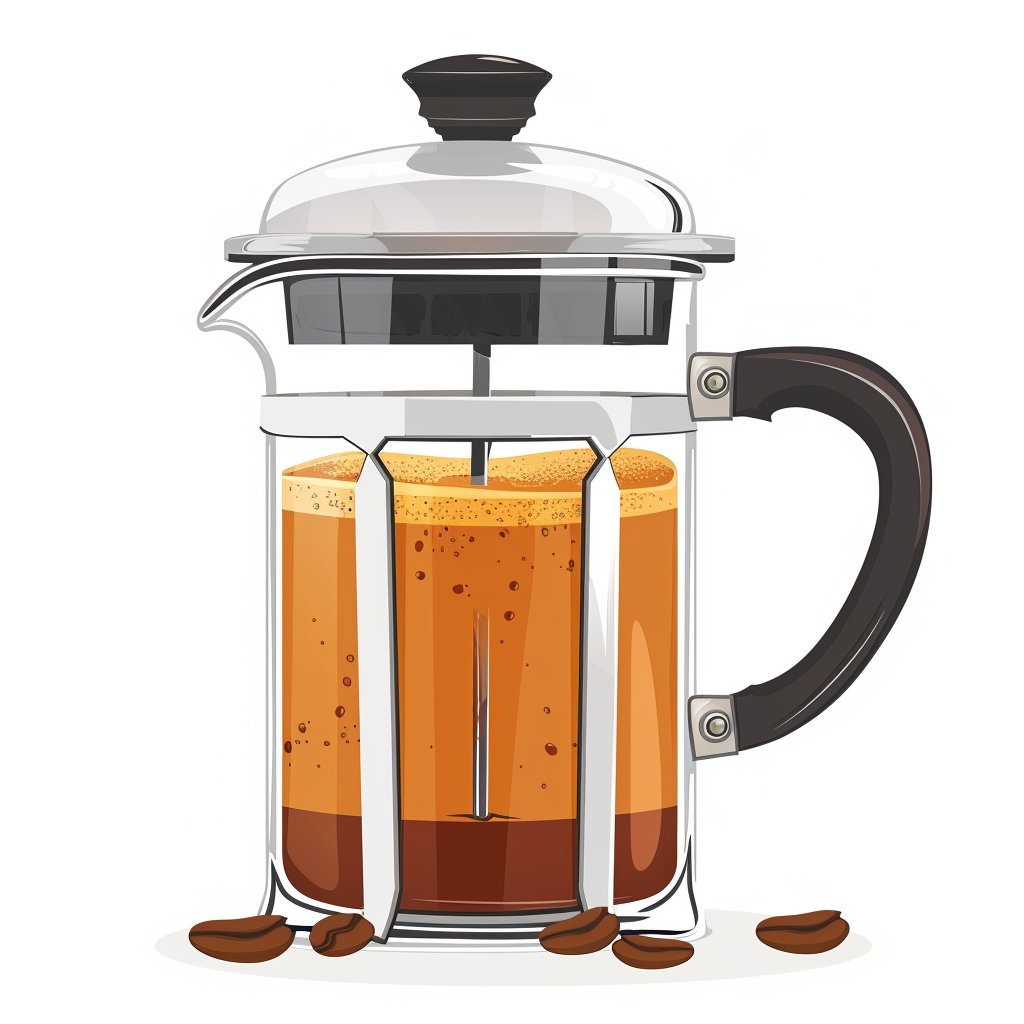 French press coffee maker on white background