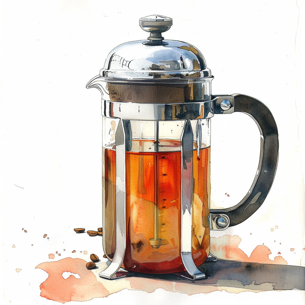 French press coffee maker watercolor white