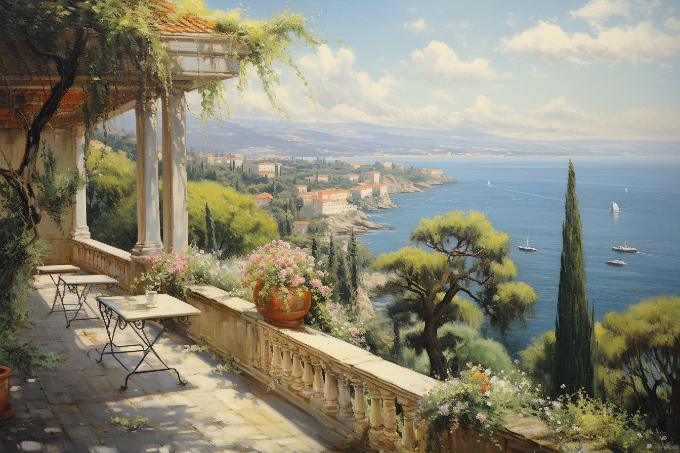 Artwork of French Riviera view