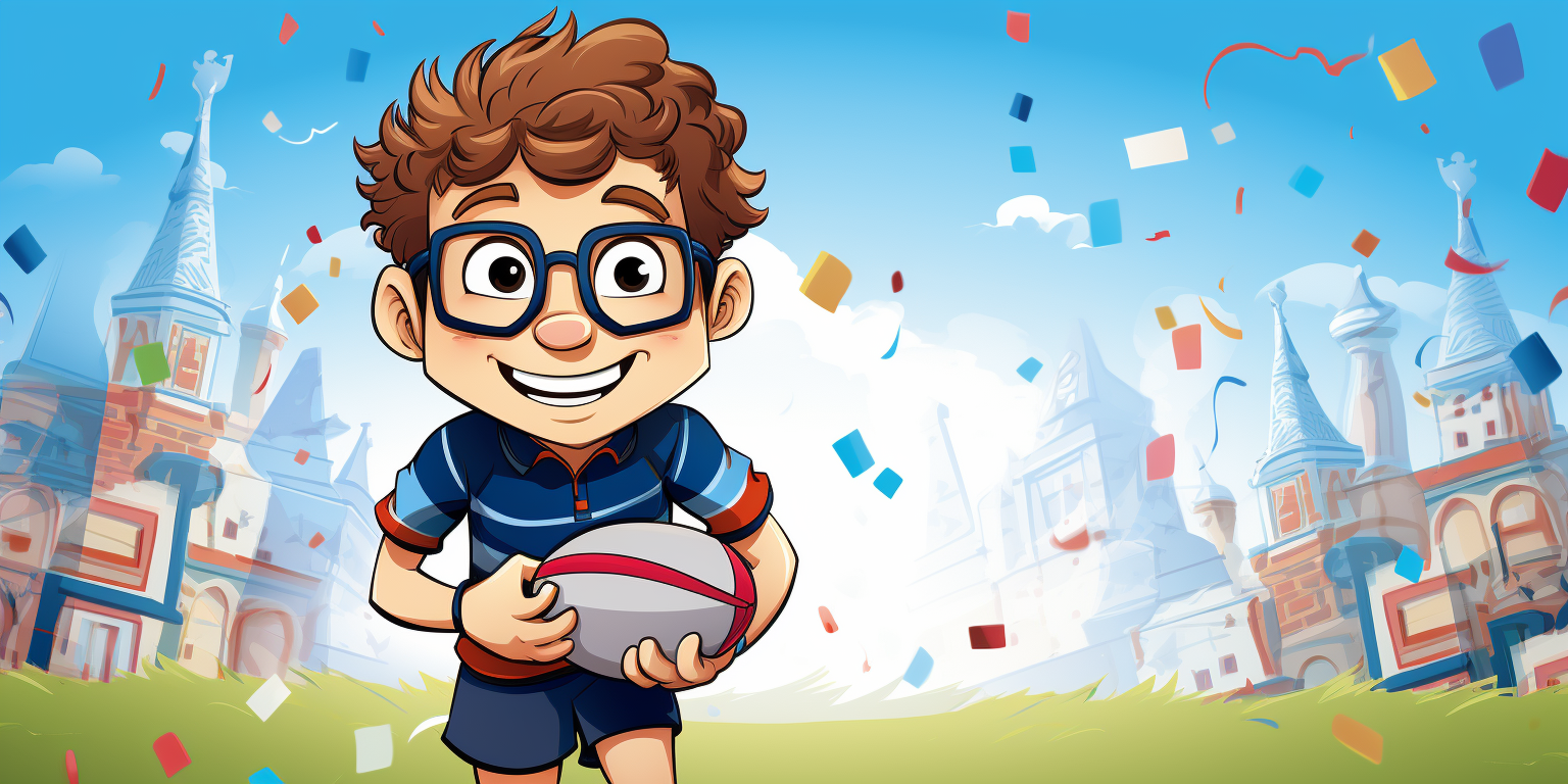 Cartoon style French rugby union themed birthday invitation