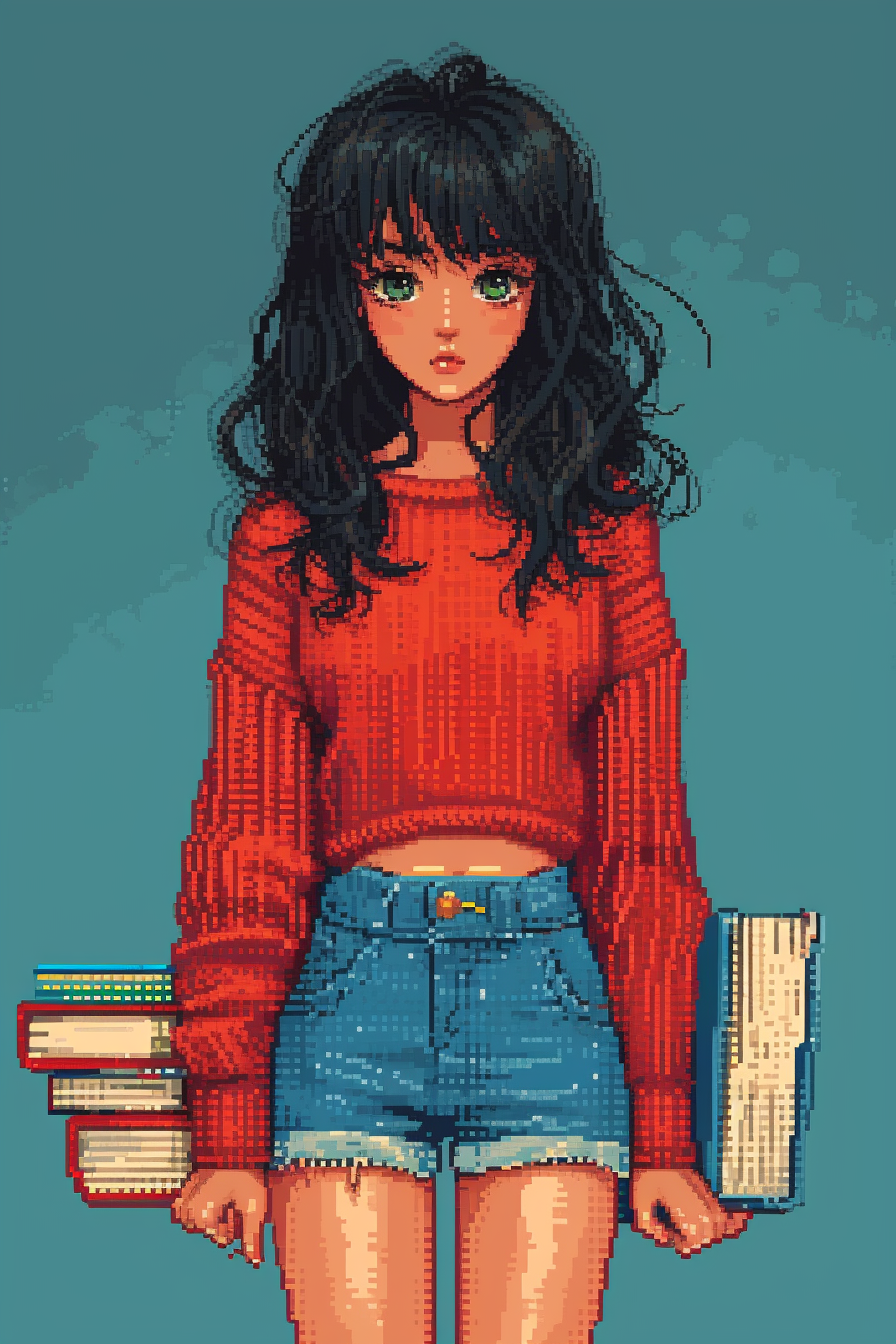 French student girl with books