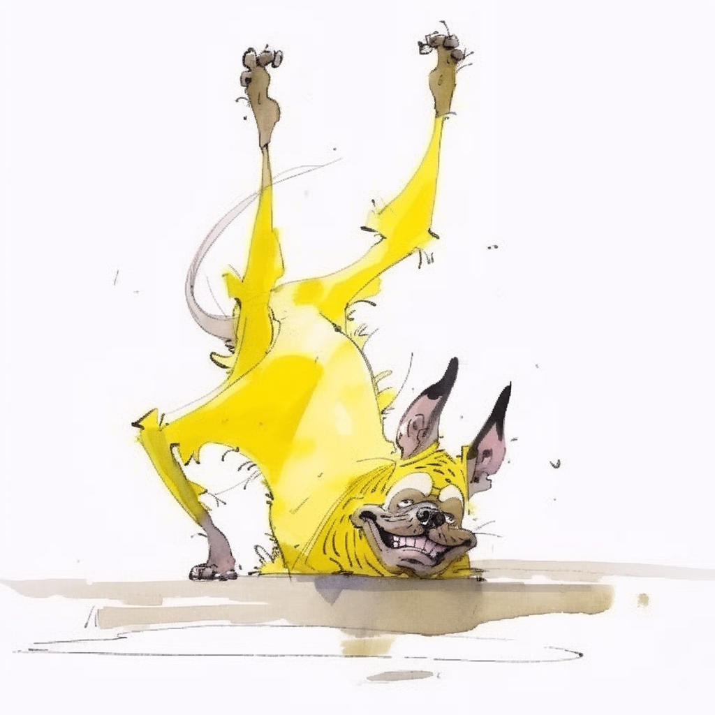 Expressive French Bulldog Dancing in Quentin Blake Style