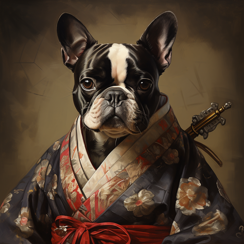 Adorable French Bulldog in Samurai Outfit Painting