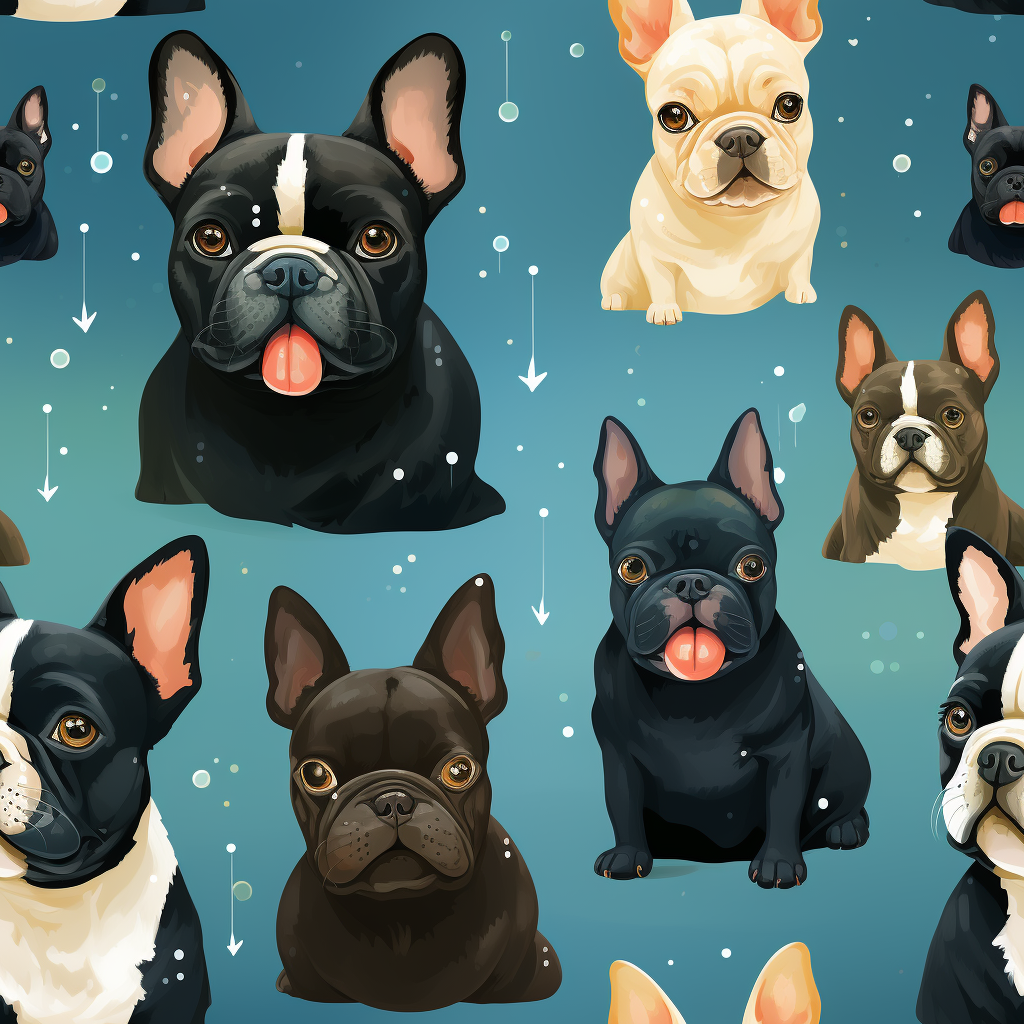 Adorable French Bulldogs with Cartoon Dot Drawing