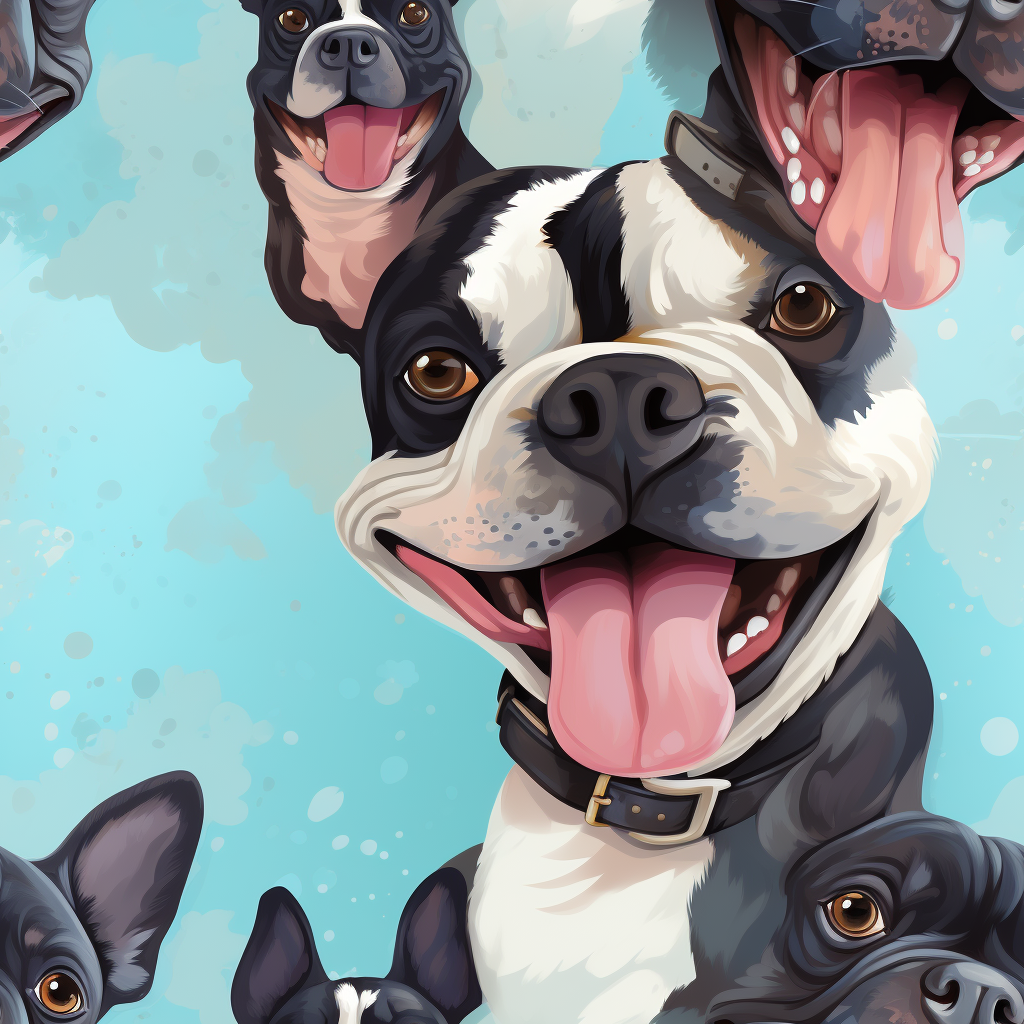 Cartoon French Bulldogs with Smiley Faces